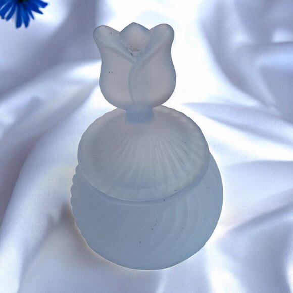 PartyLite Frosted Blue Glass Two Piece Tulip Floral Votive Candle Holder - Picture 2 of 7